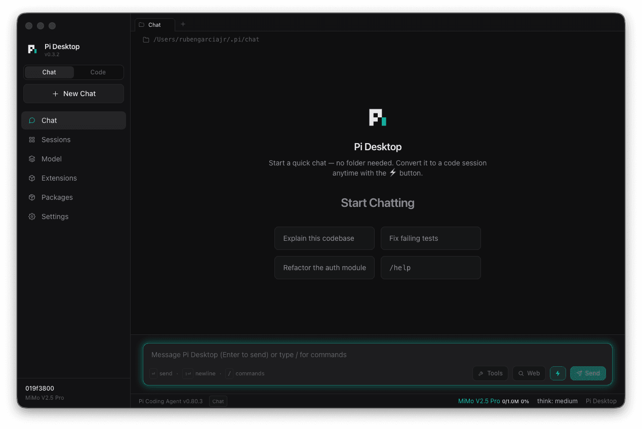 Pi Desktop starting screen
